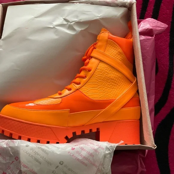 Dolls Kill Orange Combat Boots Tangerine Orange Boots - Picture 8 of 9